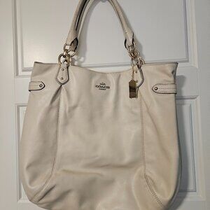 Coach Large Cream Ivory Leather Tote with Gold Hardware